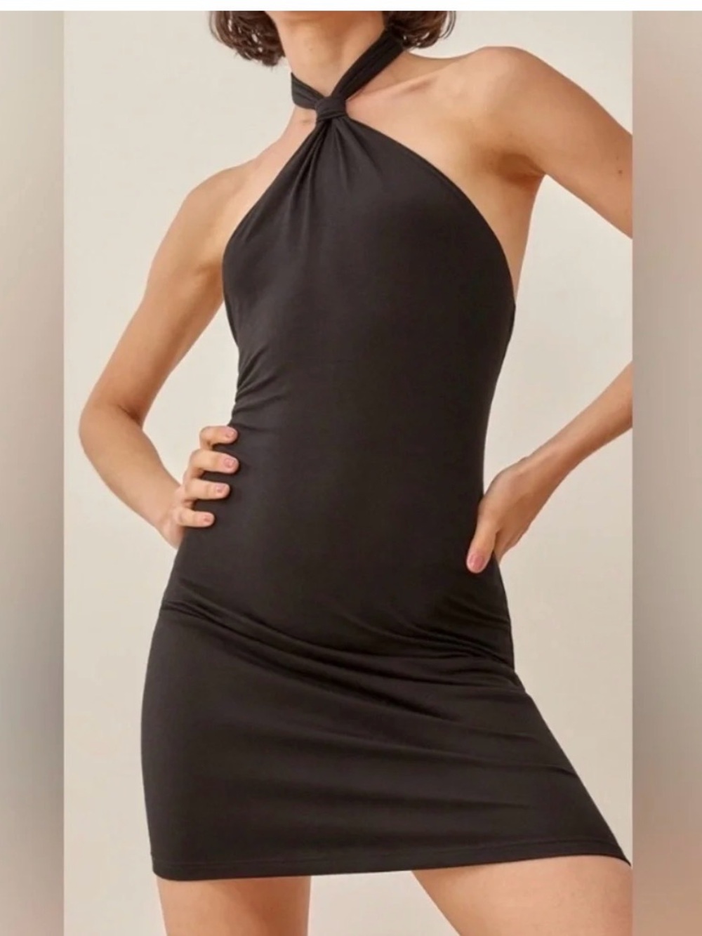 Reformation Ribbed Halter Mini Dress Black - Picture 2 of 11